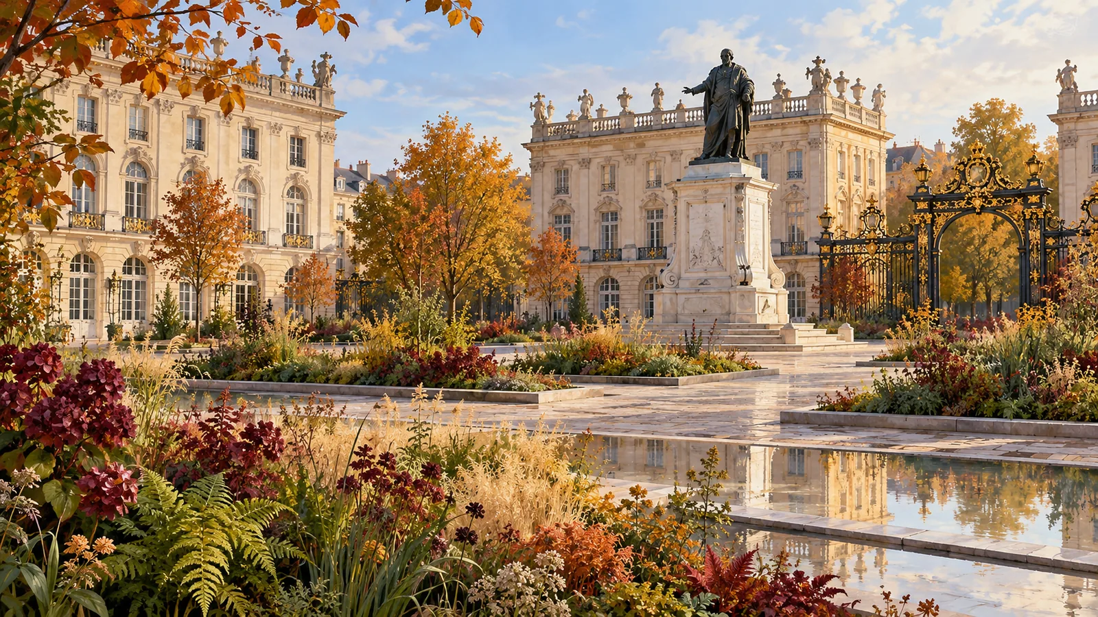 Eines Herbstgartens auf einem von der Place Stanislas inspirierten Platz.